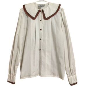 Rare & Collectible WOMEN’s WHITE BUTTON DOWN w/ RED MULTI CHECK TRIM SHIRT Sz-10